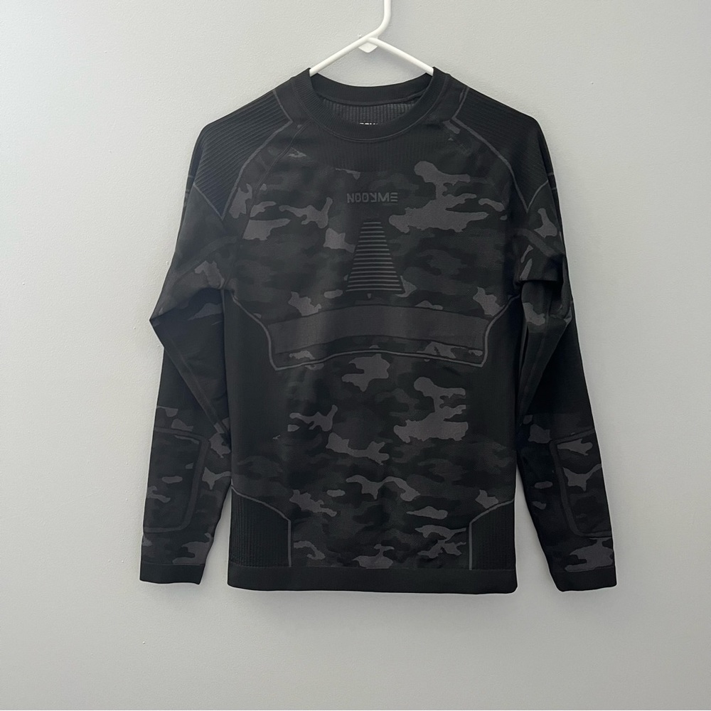 Nooyme Shirt Mens Large Black Gray Camo Cycling Bamboo Blend Athletic Outdoors